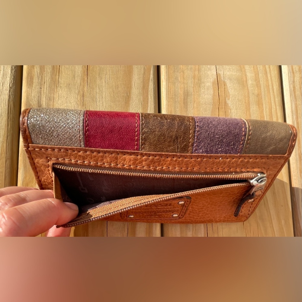 Fossil Leather Wallet Brown Multi Color Stripe Vi… - image 6